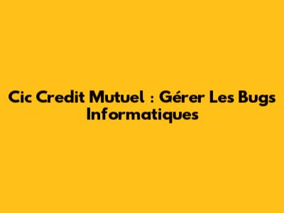 Cic Credit Mutuel : Gérer Les Bugs Informatiques