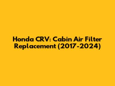 Honda CRV: Cabin Air Filter Replacement (2017-2024)