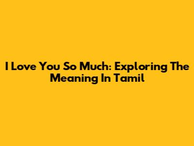 I Love You So Much: Exploring The Meaning In Tamil
