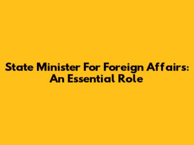 State Minister For Foreign Affairs: An Essential Role