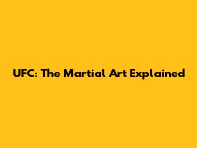 UFC: The Martial Art Explained